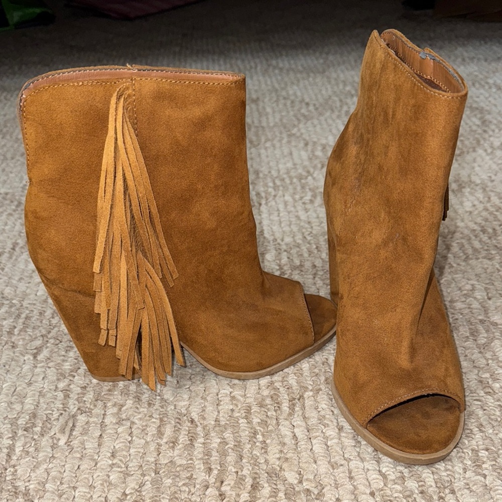 Brown Suede Fringe Ankle Boots